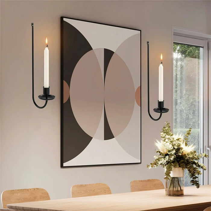 2Pcs Wall Mounted Candle Holder Iron Art L Shaped Decorative Candlestick Rack - 5