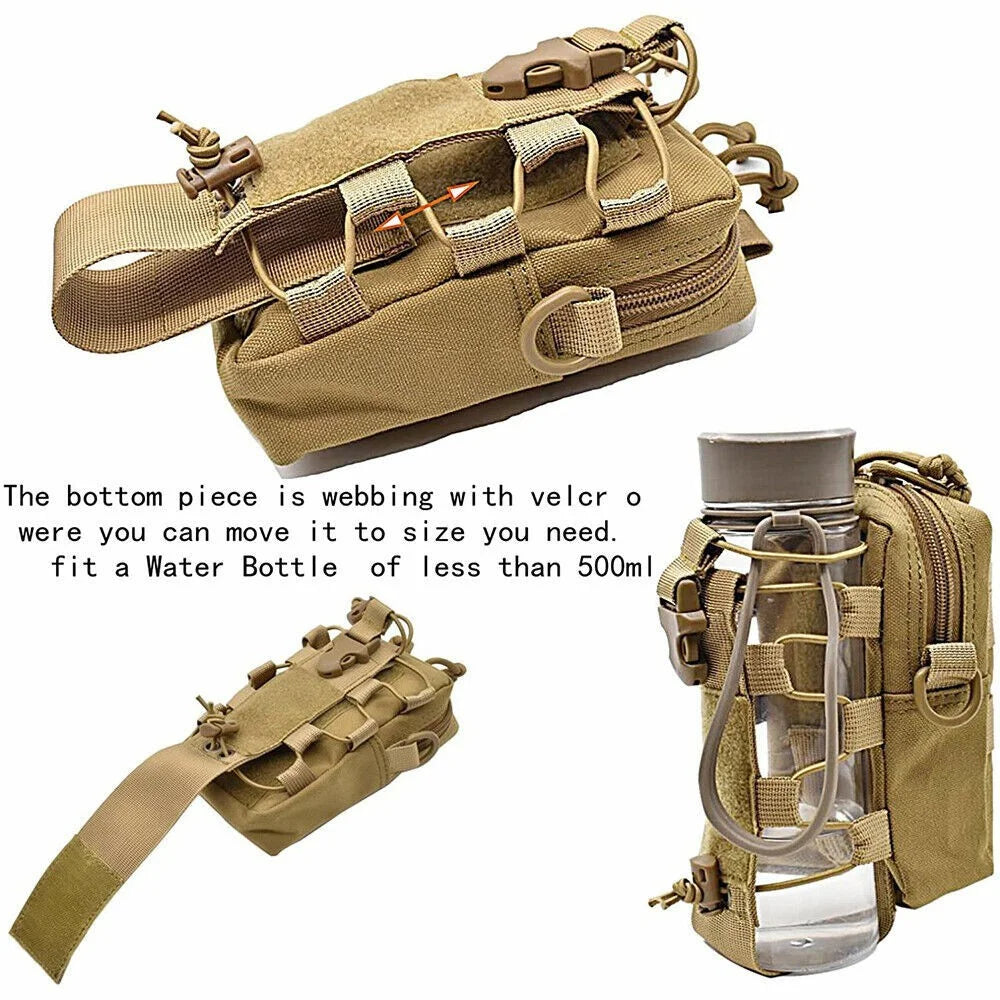 Tactical Outdoor Hiking Camping Waist Pack Small Hanging Bag with Water Bottle Holder - Khaki - 3