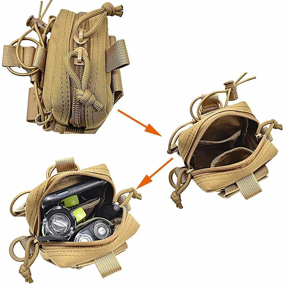Tactical Outdoor Hiking Camping Waist Pack Small Hanging Bag with Water Bottle Holder - Khaki - 5