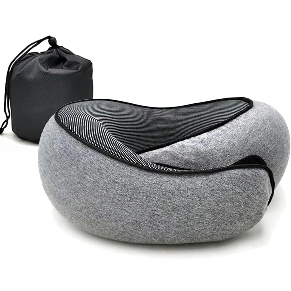 Memory Foam Snail Travel Pillow Portable U-Shaped Airplane Office Nap Neck Support Pillow - Grey - 1