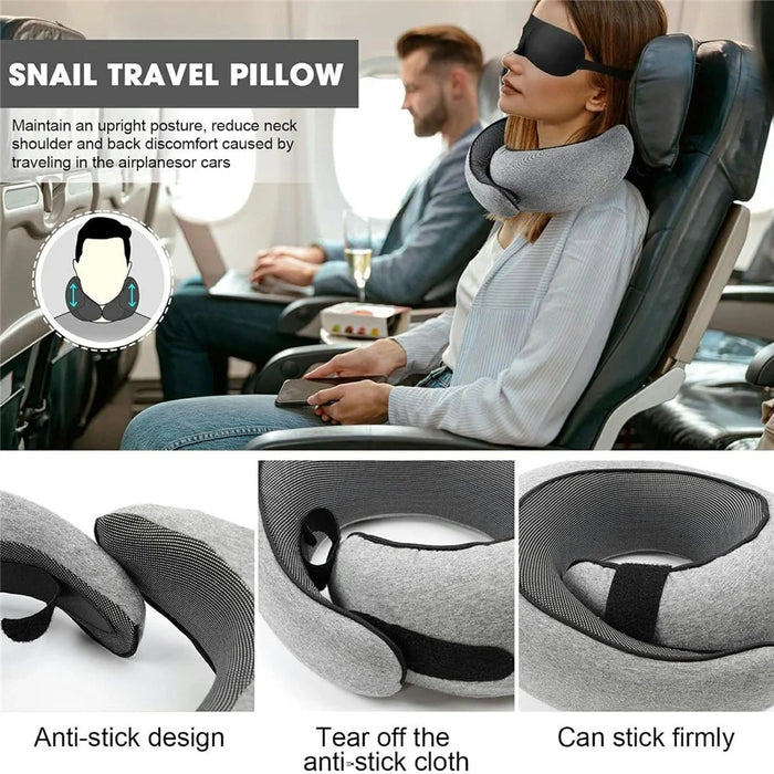 Memory Foam Snail Travel Pillow Portable U-Shaped Airplane Office Nap Neck Support Pillow - Grey - 2