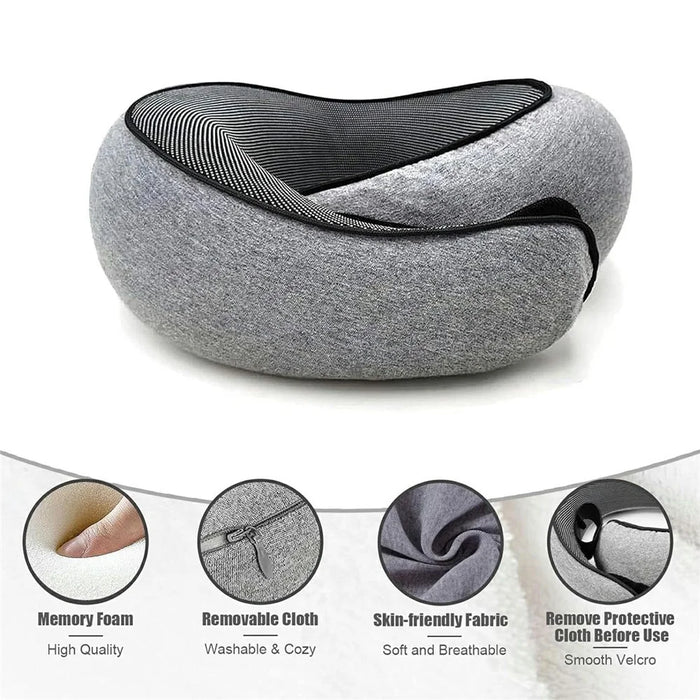 Memory Foam Snail Travel Pillow Portable U-Shaped Airplane Office Nap Neck Support Pillow - Grey - 5