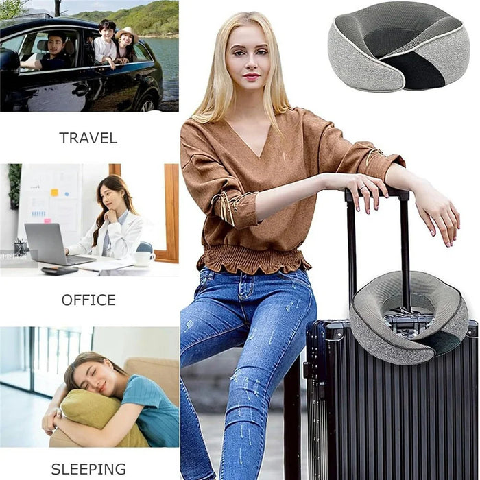 Memory Foam Snail Travel Pillow Portable U-Shaped Airplane Office Nap Neck Support Pillow - Grey - 7
