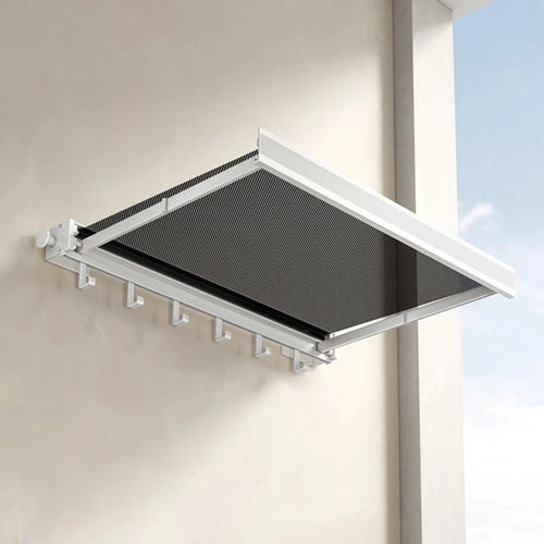 45cm Retractable Clothes Drying Rack Nail Free Folding Laundry Hanger with 6 Hooks for Balcony Bathroom - White - 1