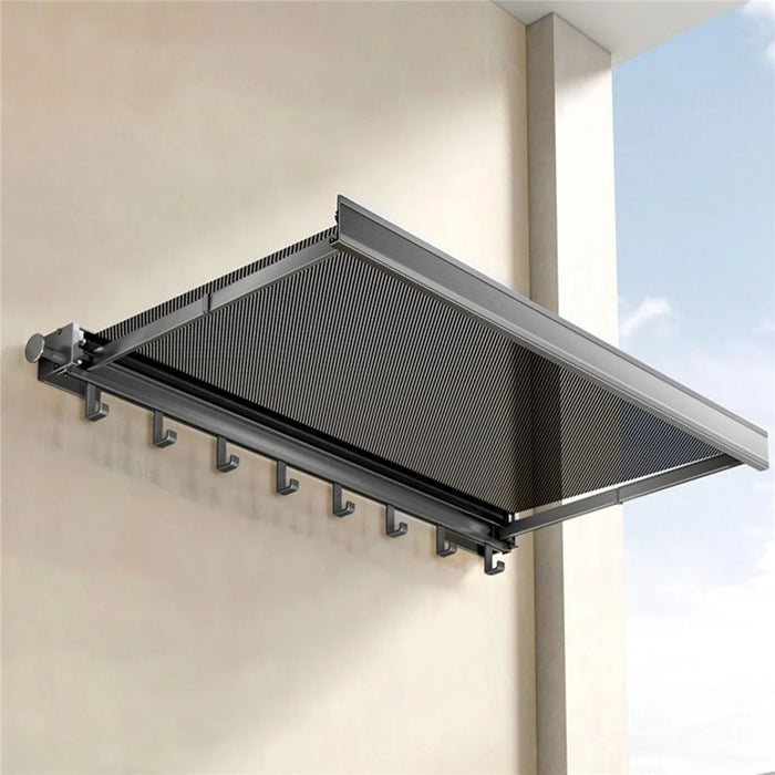 60cm Retractable Clothes Drying Rack Nail Free Folding Laundry Hanger with 8 Hooks for Balcony Bathroom - Tarnish - 2