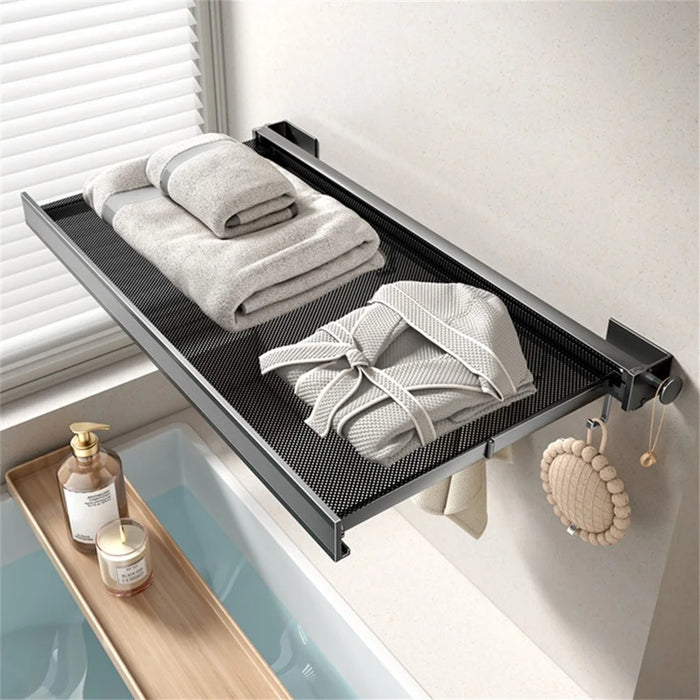 60cm Retractable Clothes Drying Rack Nail Free Folding Laundry Hanger with 8 Hooks for Balcony Bathroom - Tarnish - 4