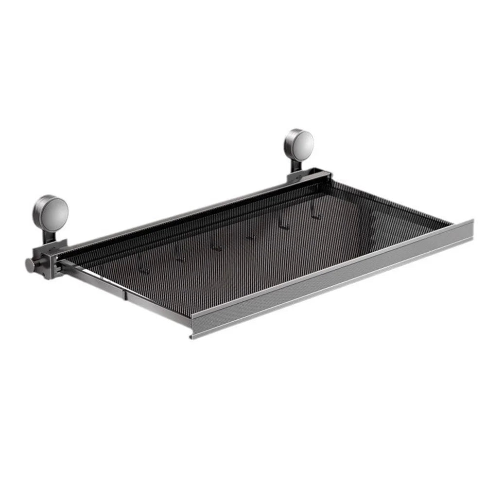 44cm Retractable Towel Rack Bathroom Suction Cup Mount Foldable Shelf with 6 Hooks - 1