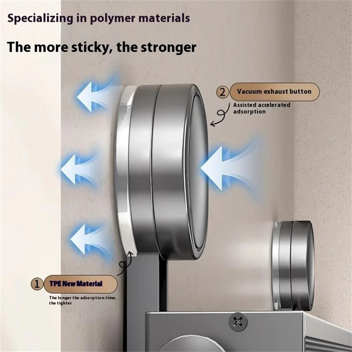 44cm Retractable Towel Rack Bathroom Suction Cup Mount Foldable Shelf with 6 Hooks - 4