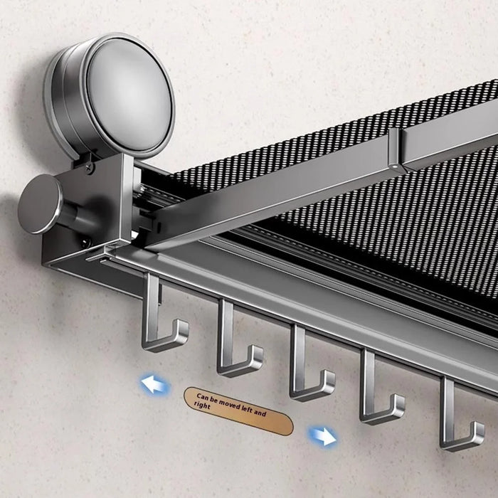 60cm Retractable Towel Rack Bathroom Suction Cup Mount Foldable Shelf with 8 Hooks - 3