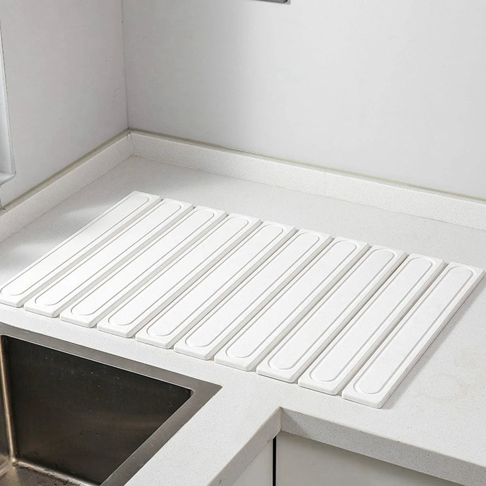 Foldable Rectangular Strips Diatomite Quick Dry Countertop Mat Water Absorbent Non Slip Insulation Pad - White - 1