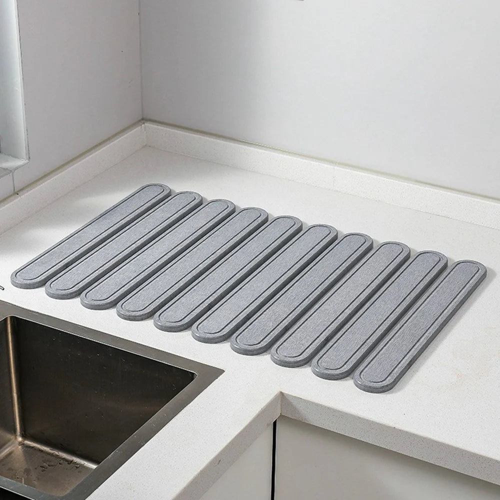 Foldable Oval Strips Diatomite Quick Dry Countertop Mat Water Absorbent Non Slip Insulation Pad - Medium Grey - 1