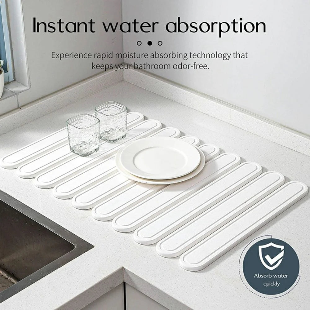 Foldable Oval Strips Diatomite Quick Dry Countertop Mat Water Absorbent Non Slip Insulation Pad - Medium Grey - 3