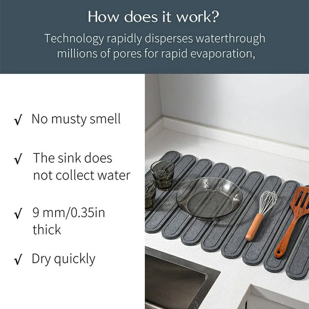 Foldable Oval Strips Diatomite Quick Dry Countertop Mat Water Absorbent Non Slip Insulation Pad - Medium Grey - 4