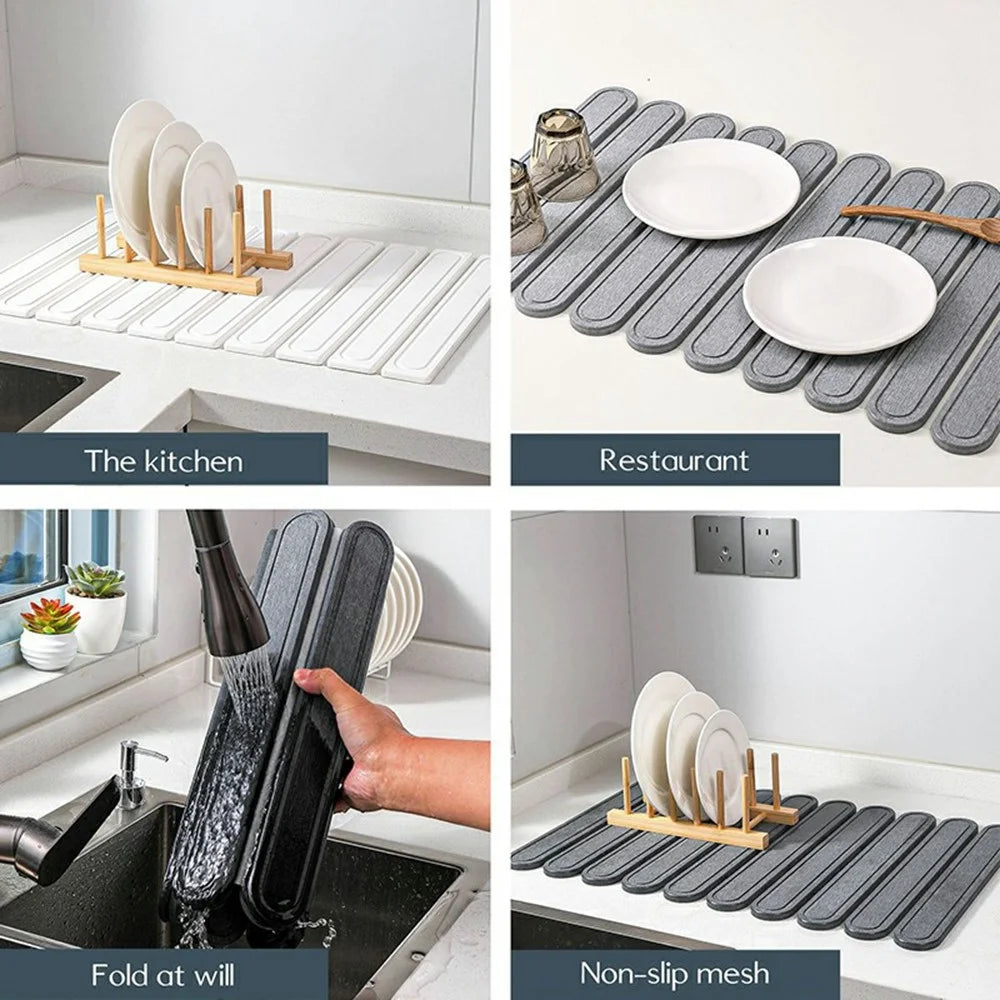 Foldable Oval Strips Diatomite Quick Dry Countertop Mat Water Absorbent Non Slip Insulation Pad - Medium Grey - 5
