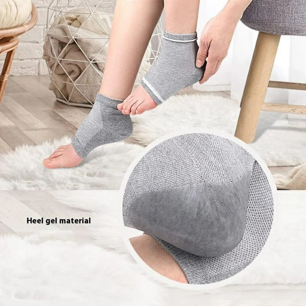 001 1 Pair Gel Heel Crack Socks Half Cut Mesh Breathable Cotton Socks Heel Protection Gift - Grey - 2