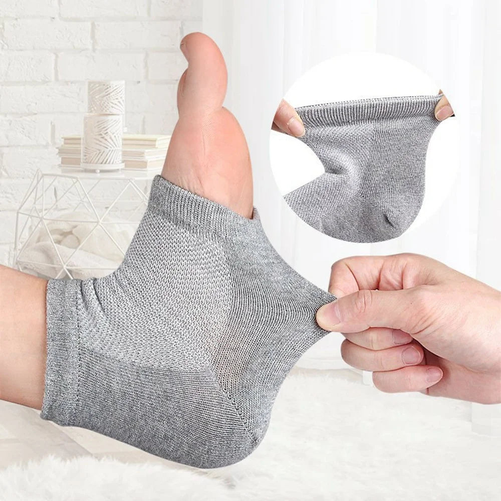 001 1 Pair Gel Heel Crack Socks Half Cut Mesh Breathable Cotton Socks Heel Protection Gift - Grey - 3