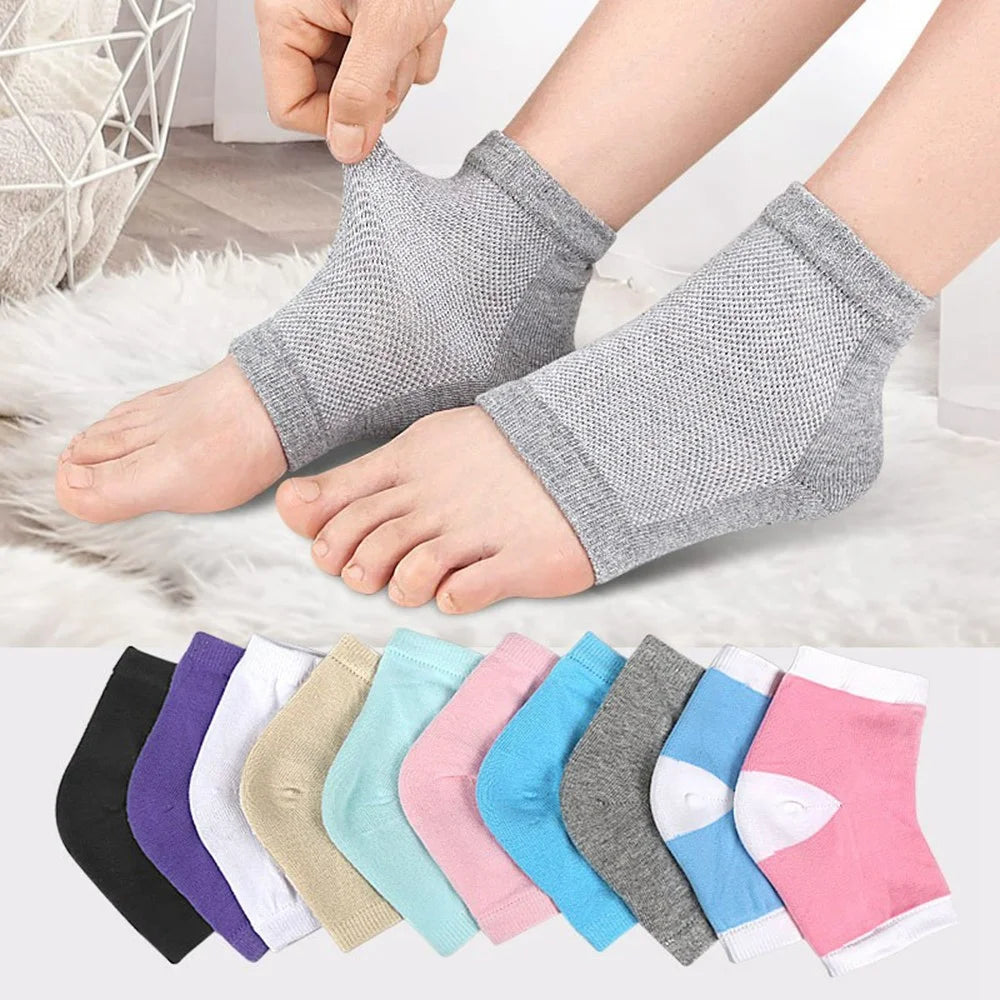 001 1 Pair Gel Heel Crack Socks Half Cut Mesh Breathable Cotton Socks Heel Protection Gift - Grey - 5
