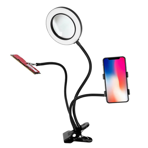 3160A 160mm Illuminating Magnifier 360-degree Rotation 10X Magnification with Fill Light and Phone Clamp - 1