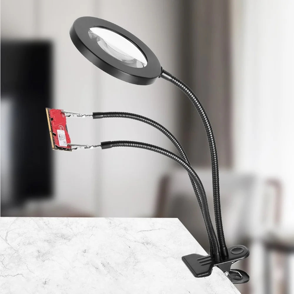 3160A 160mm Illuminating Magnifier 360-degree Rotation 10X Magnification with Fill Light and Phone Clamp - 2
