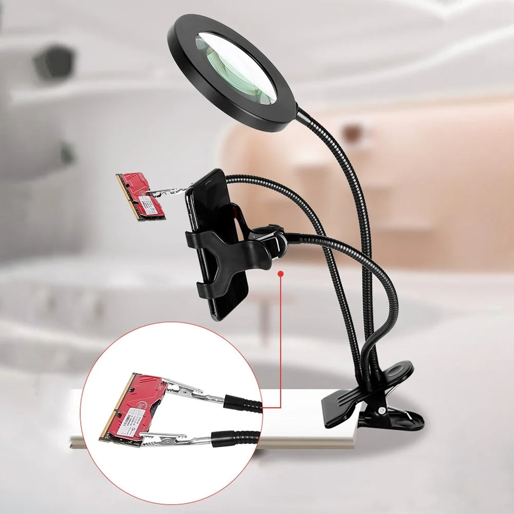 3160A 160mm Illuminating Magnifier 360-degree Rotation 10X Magnification with Fill Light and Phone Clamp - 4