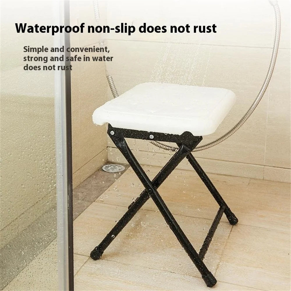 Foldable Shower Stool Waterproof Bathroom Anti Slip Carbon Steel Pipe Bath Seat for Elderly Children - 2