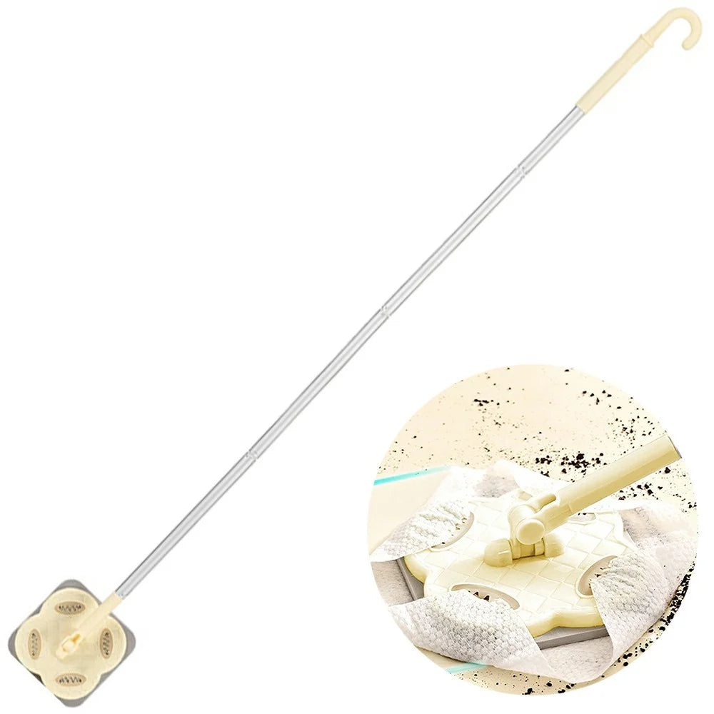 4 Sections Pole Household Disposable Face Towel Mop Dust Removal Floor Cleaner - Cream White - 1