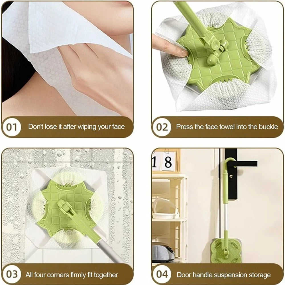 4 Sections Pole Household Disposable Face Towel Mop Dust Removal Floor Cleaner - Cream White - 3