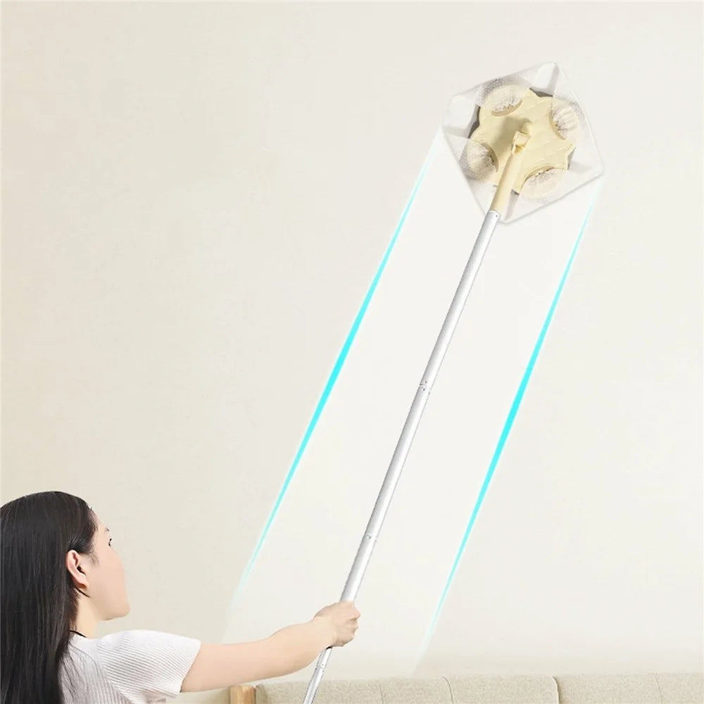 4 Sections Pole Household Disposable Face Towel Mop Dust Removal Floor Cleaner - Cream White - 5
