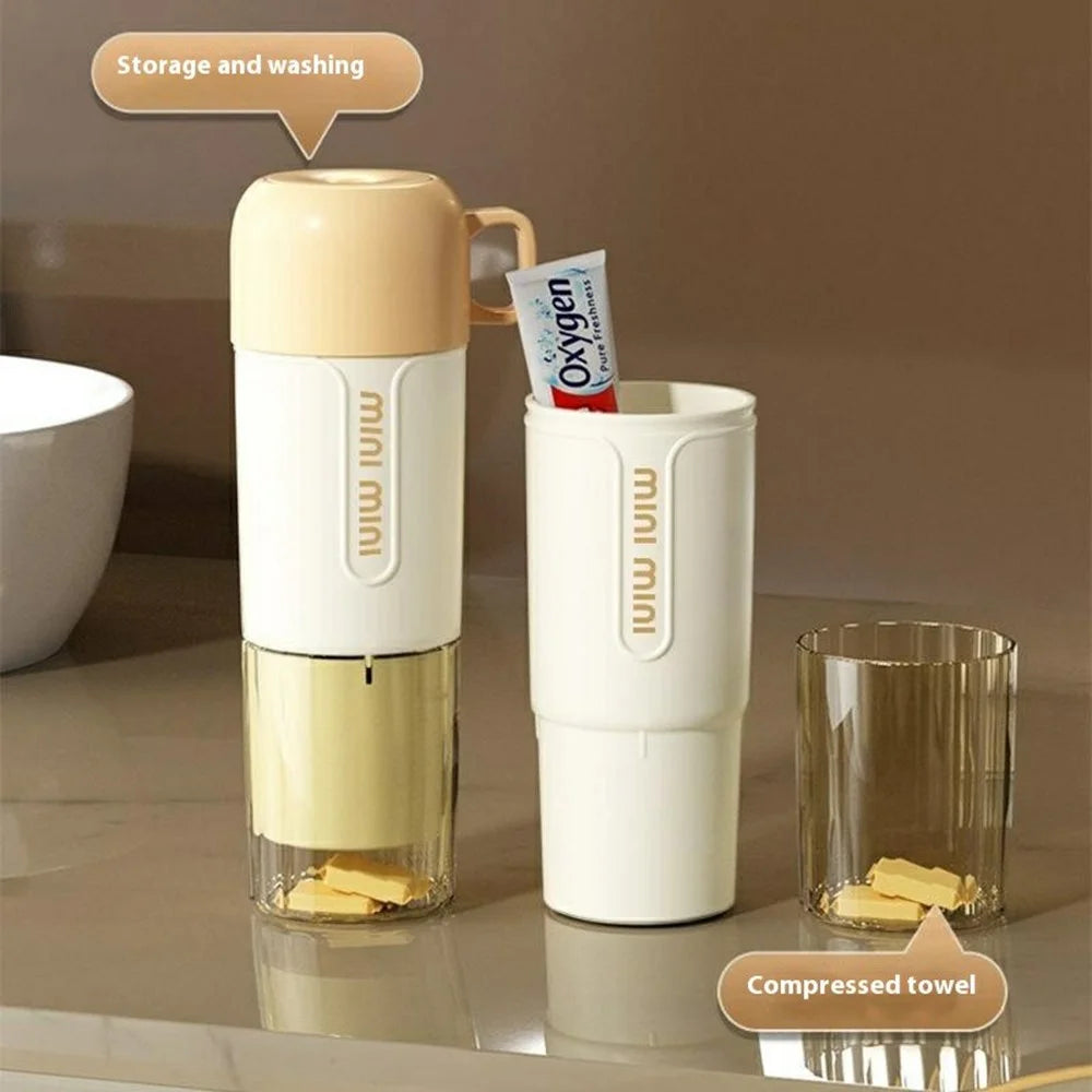 3 in 1 Travel Mug Set Portable Toothbrush Cup Family Toiletry Kit for Home / Outdoor - Yellow - 2