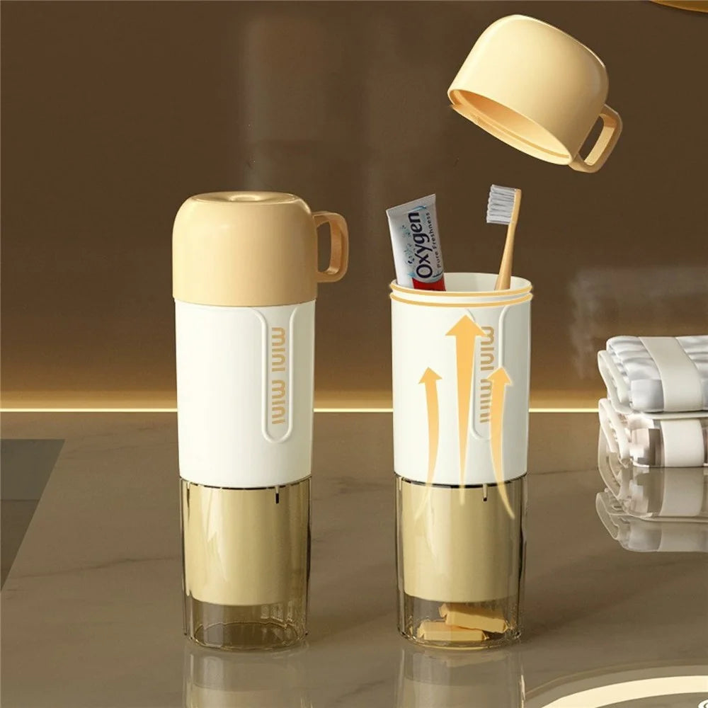 3 in 1 Travel Mug Set Portable Toothbrush Cup Family Toiletry Kit for Home / Outdoor - Yellow - 3