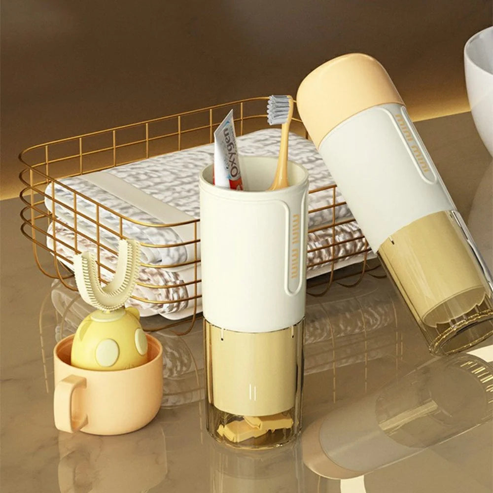 3 in 1 Travel Mug Set Portable Toothbrush Cup Family Toiletry Kit for Home / Outdoor - Yellow - 4