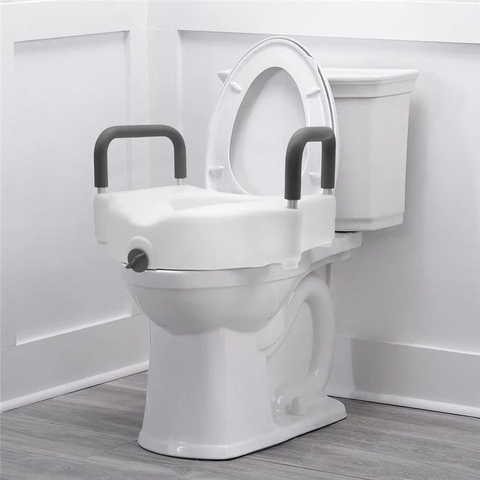 Adjustable Toilet Seat Riser with Padded Aluminum Alloy Armrests for Elderly Pregnant  Disabled - 2
