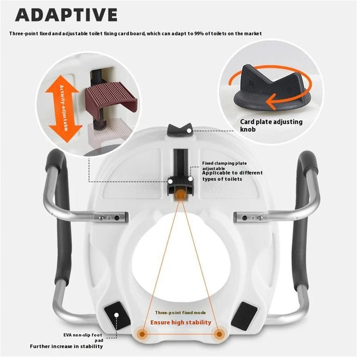 Adjustable Toilet Seat Riser with Padded Aluminum Alloy Armrests for Elderly Pregnant  Disabled - 3