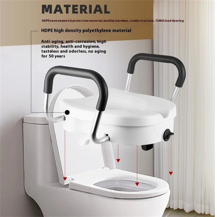 Adjustable Toilet Seat Riser with Padded Aluminum Alloy Armrests for Elderly Pregnant  Disabled - 4