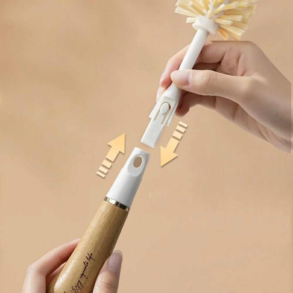3 in 1 Kitchen Cleaning Brush Set with Replaceable Heads Dish Scrubber Cup Brush Pot Cleaner for Sink  /  Bottle  /  Pan - 4
