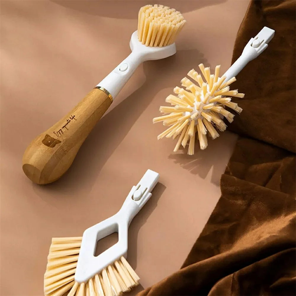 3 in 1 Kitchen Cleaning Brush Set with Replaceable Heads Dish Scrubber Cup Brush Pot Cleaner for Sink  /  Bottle  /  Pan - 6