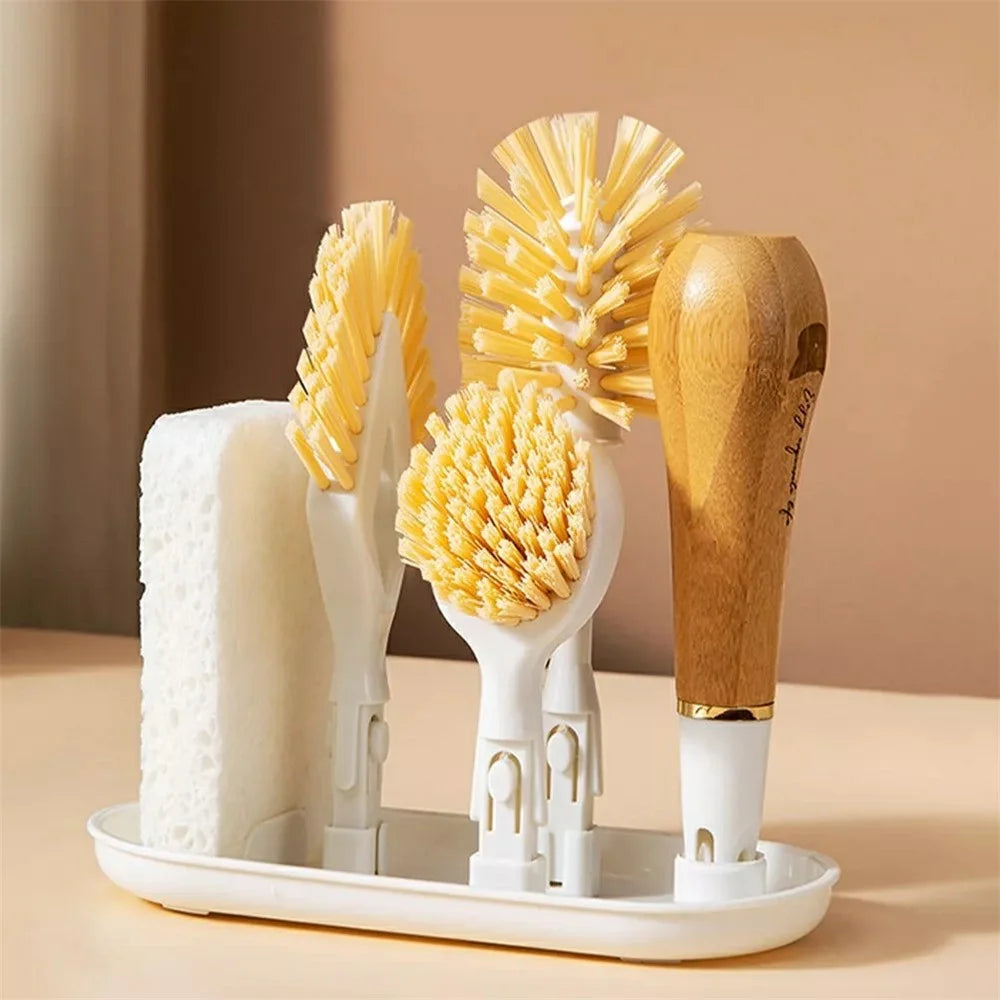 3 in 1 Kitchen Cleaning Brush Set with Replaceable Heads Dish Scrubber Cup Brush Pot Cleaner for Sink  /  Bottle  /  Pan - 7