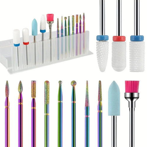 13Pcs Nail Drill Bits Set Ceramic Colorful Grinding Heads Professional Manicure Machine Accessories - 1