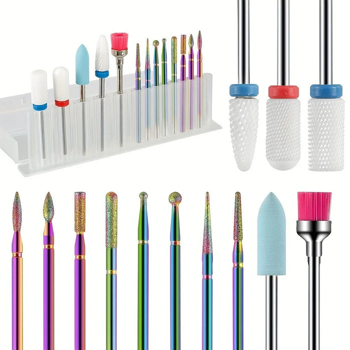 13Pcs Nail Drill Bits Set Ceramic Colorful Grinding Heads Professional Manicure Machine Accessories - 1