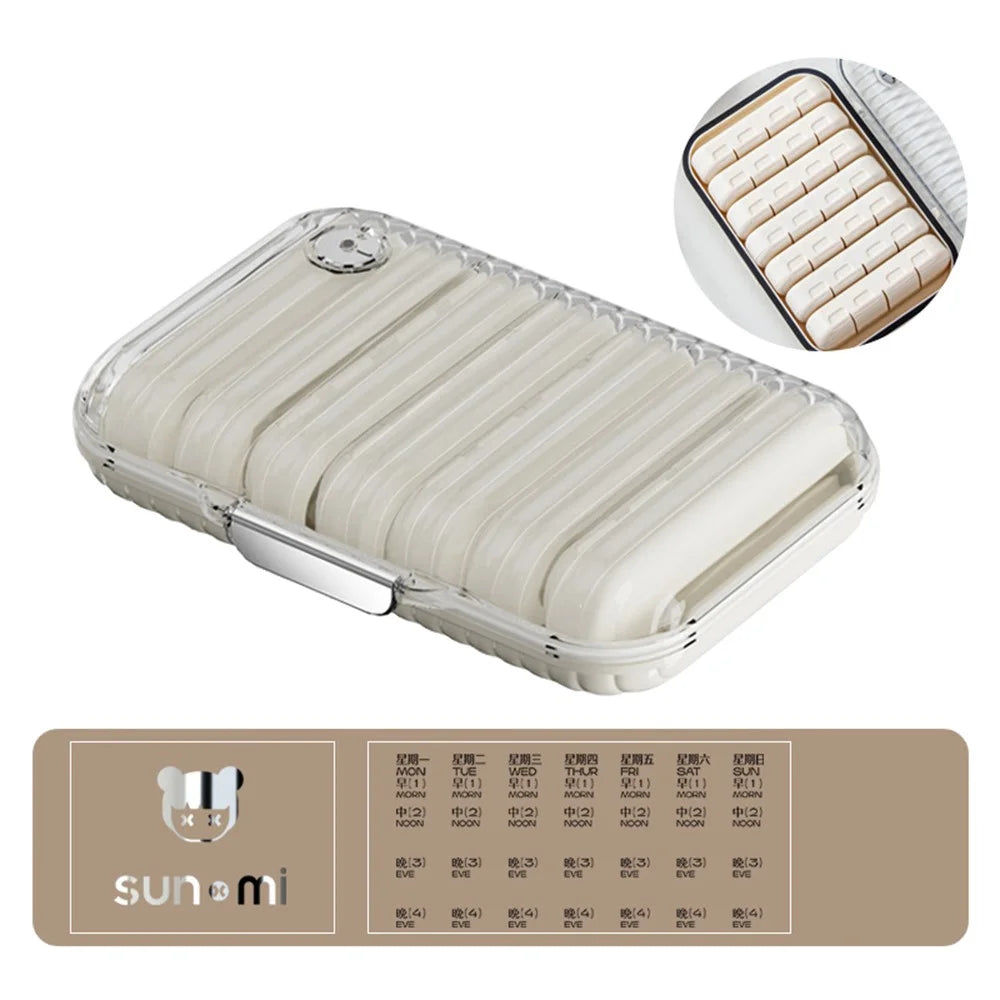 28 Grid Weekly Pill Organizer Large Capacity Portable Medicine Dispenser 7 Day Storage Box (No FDA, BPA-Free) - White - 1
