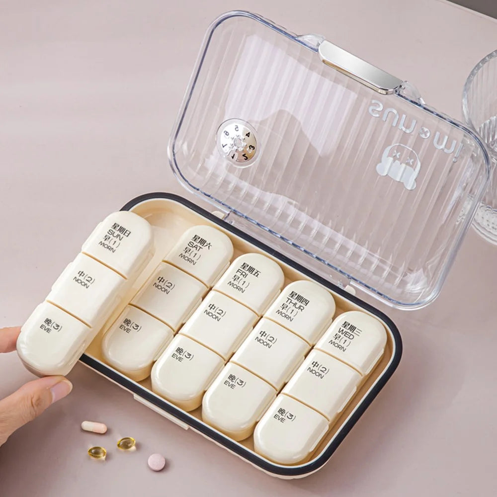28 Grid Weekly Pill Organizer Large Capacity Portable Medicine Dispenser 7 Day Storage Box (No FDA, BPA-Free) - White - 2