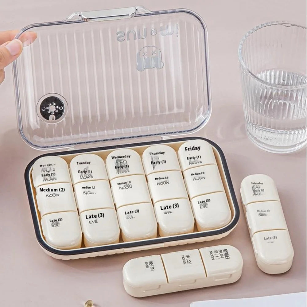 28 Grid Weekly Pill Organizer Large Capacity Portable Medicine Dispenser 7 Day Storage Box (No FDA, BPA-Free) - White - 7