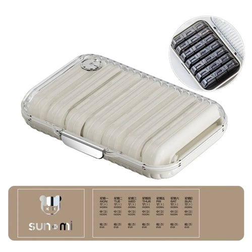 21 Compartments Weekly Pill Organizer Large Capacity Portable Medicine Box Travel Supplement Container - White - 1
