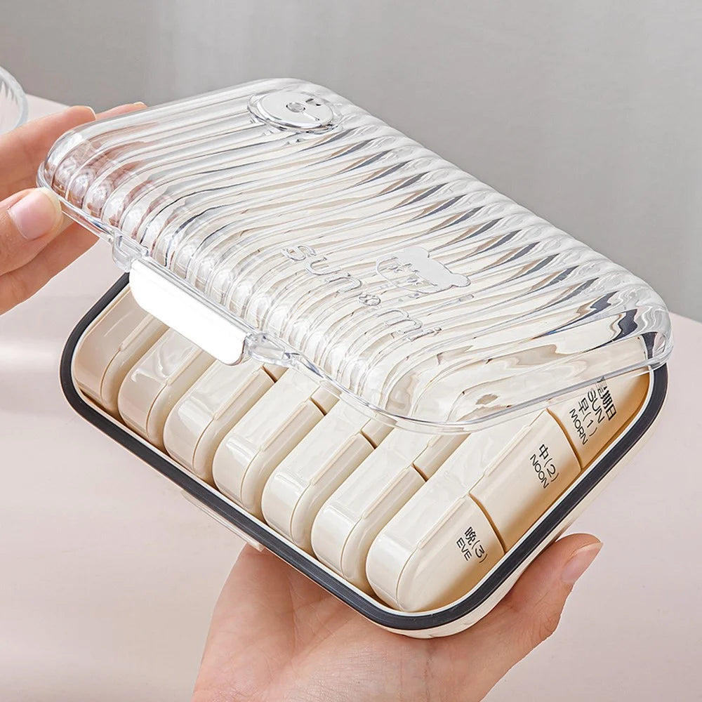 21 Compartments Weekly Pill Organizer Large Capacity Portable Medicine Box Travel Supplement Container - White - 4