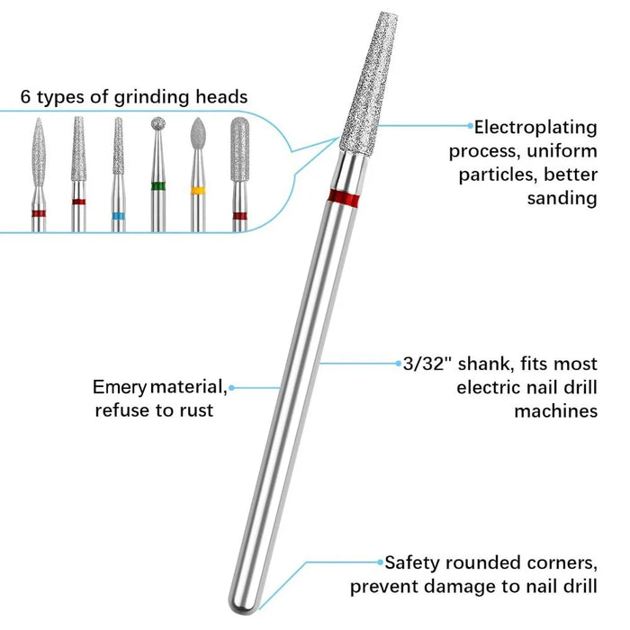 6 PCS Emery Nail Drill Bits Set Cuticle Remover Nail File Heads Manicure Machine Accessories - 2