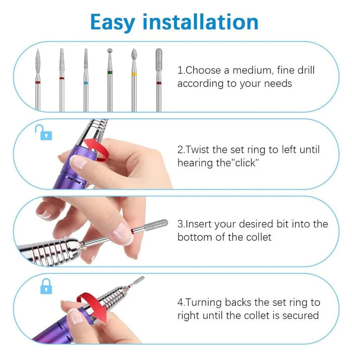 6 PCS Emery Nail Drill Bits Set Cuticle Remover Nail File Heads Manicure Machine Accessories - 6