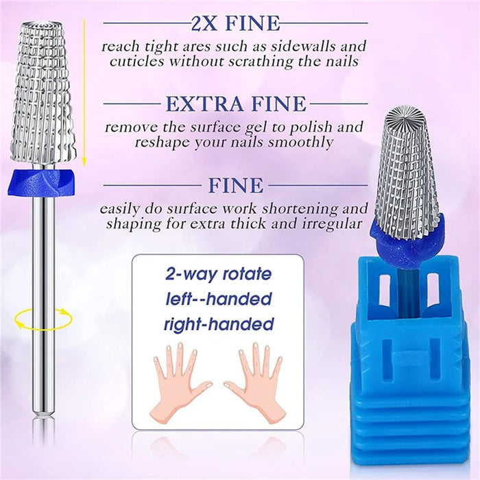 3Pcs Tungsten Steel Nail Drill Bits Set Multi-Function Nail Art Cuticle Removal Polishing Shaping Tool - 3