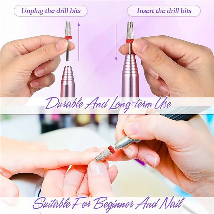 3Pcs Tungsten Steel Nail Drill Bits Set Multi-Function Nail Art Cuticle Removal Polishing Shaping Tool - 4