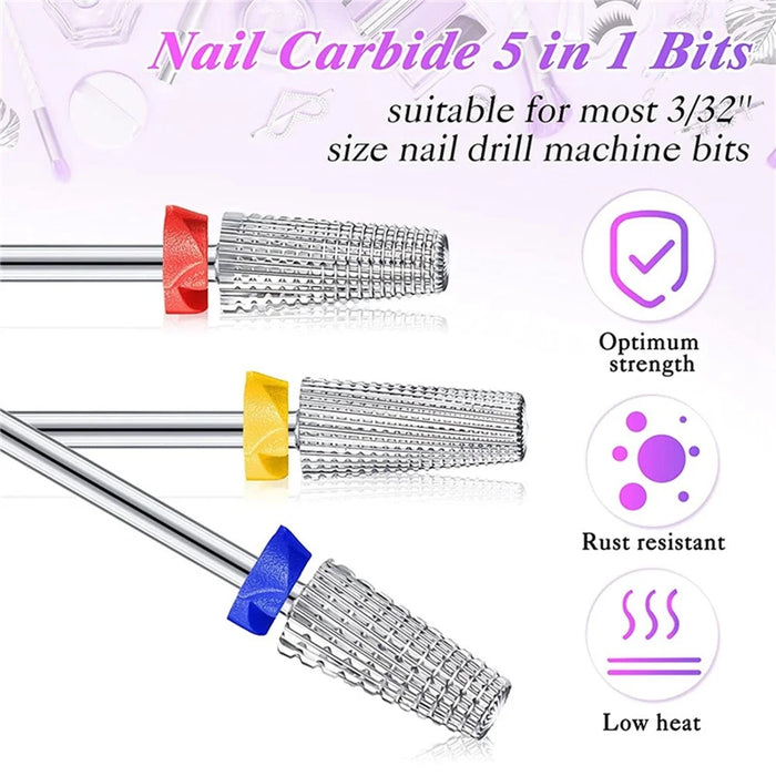 3Pcs Tungsten Steel Nail Drill Bits Set Multi-Function Nail Art Cuticle Removal Polishing Shaping Tool - 5