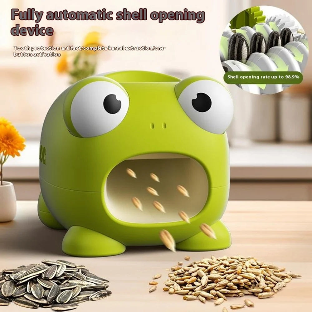 Electric Sunflower Seed Sheller Frog Shaped Automatic Seed Husker Portable Mini Shell Remover - Green - 6